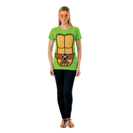 TMNT MICHELANGELO ADULT WOMENS T-SHIRT & MASK SET