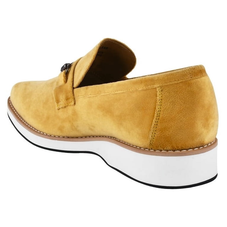 Men\'s Plain Yellow Vintage Velvet Loafer Metal Buckle Slip On Classic Shoes Amazon.com | FERUCCI Men Gold Yellow Velvet Slippers Loafers  main image 2