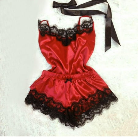 

MRULIC lingerie for women Fashion Lace Sleepwear Lingerie Temptation Babydoll Underwear Nightdress Red + S