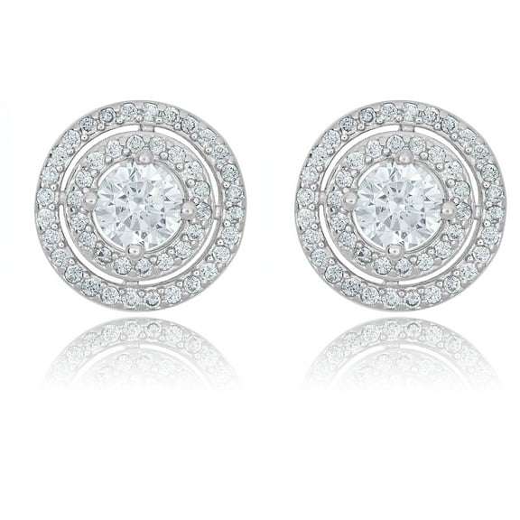 AVORA 925 Sterling Silver  Simulated Diamond CZ Halo Stud Earrings