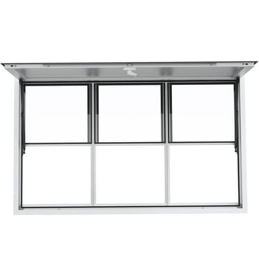 KFFKFF 60"x36" Service Window, Aluminum Alloy with Vertical Lift Windows, Awning Door & Drag Hook, Opens to 85 Degrees for Food Trucks & Concession Trailers