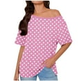 thumbnail image 2 of HOMBOM Womens Shirts Summer Tee Shirts Comfy Oversized Off The Shoulder Boat Neck T Shirts for Women Short Sleeve, 2 of 6