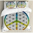 thumbnail image 3 of Hippie Twin Size Duvet Cover Set, Life and Peace Symbol Forming Flower in Rainbow Colors Abstract Style Artful Design, Decorative 2 Piece Bedding Set with 1 Pillow Sham, Multicolor, by Ambesonne, 3 of 3
