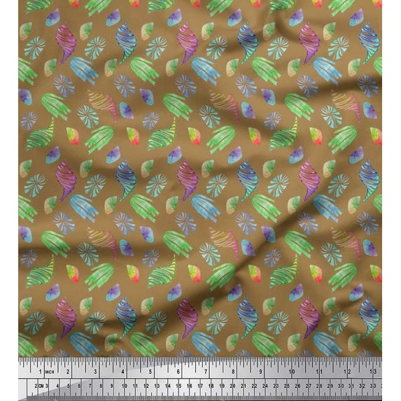 Soimoi Cotton Cambric Fabric Coral & Seashell Ocean Decor Fabric Printed Yard 56 Inch Wide