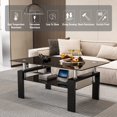 thumbnail image 3 of Glass Coffee Table for Living Room, SEGMART Modern Coffee Table with Lower Shelf, Rectangle Center Table with Metal Legs, Glass Table, Sofa Table, Tea Table, Living Room Table, 3 of 11
