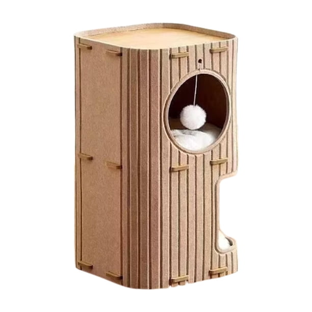 Casa para gatos con 2 almohadillas, 2 niveles, de fieltro, accesorio para mascotas, juego, previene daños en los muebles. Camello