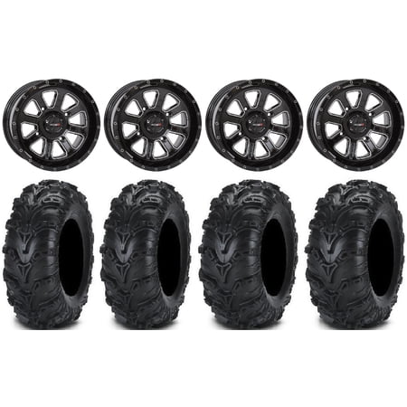 System 3 ST-4 Black 14 Wheels 27 Mud Lite II Tires Honda Pioneer