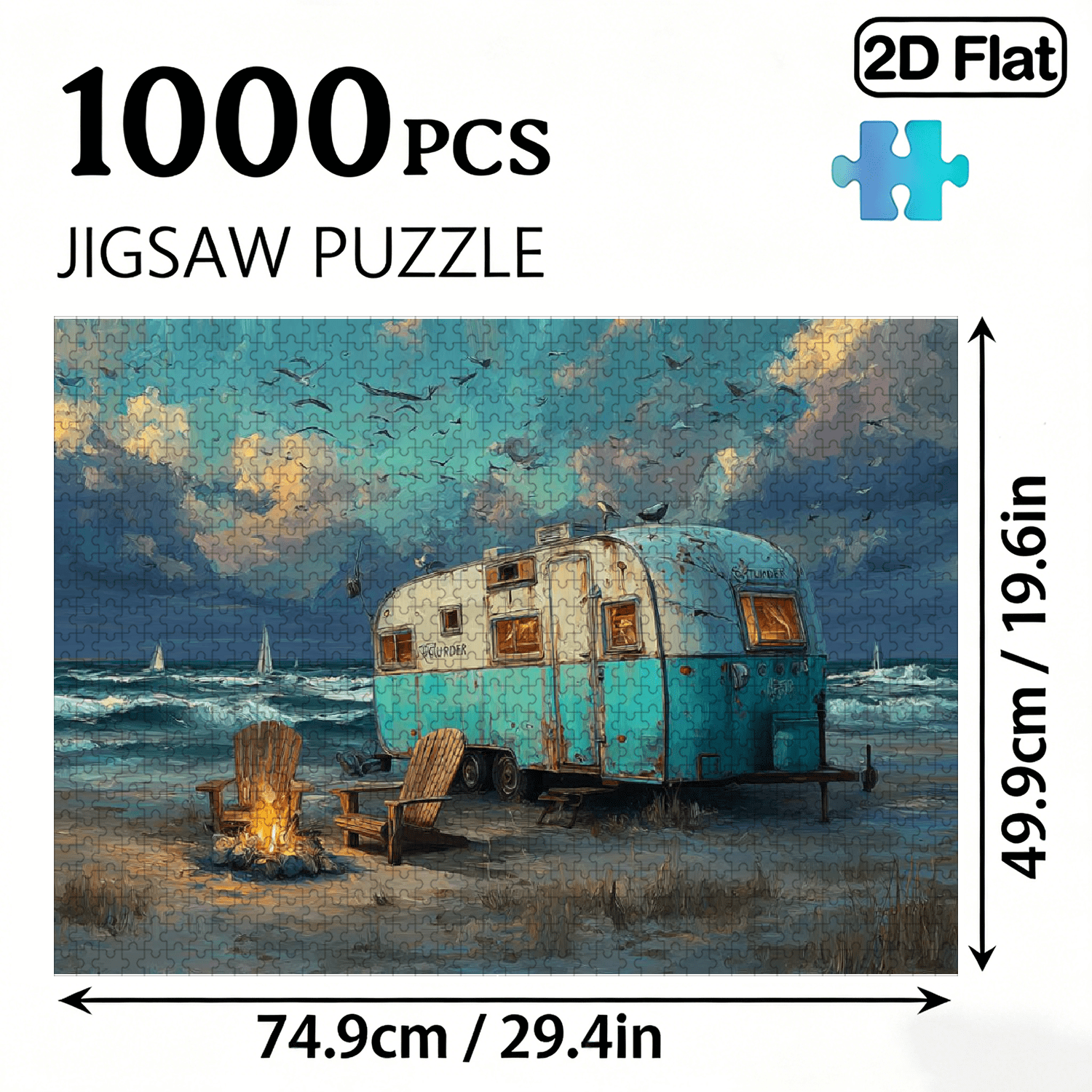 A Box of (1000pcs) Adult Puzzles, with Shoreside Summer Design, High Difficulty, Suitable for Adults, Family Entertainment. 29.4*19.6 in