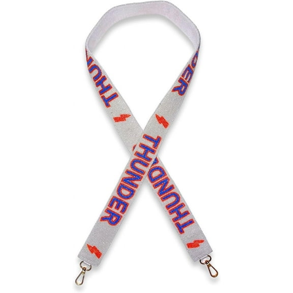 Lashicorn Oklahoma City Beaded Purse Strap Blue and Orange Game Day Clear Handbag Replacement Strap Basketball Arena 49 Gold Hardware Clips for Sports Fans Merch Thunder