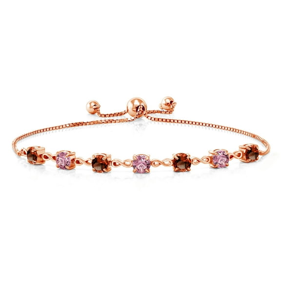 18K Rose Gold Plated Silver Red Garnet and Pink Lab Grown Diamond Infinity Tennis Bracelet for Women (3.08 Cttw, Gemstone January Birthstone, Round 4.5MM, Fully Adjustable up to 9 inch)