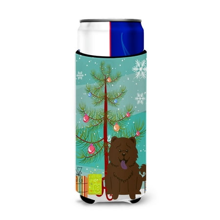 

Carolines Treasures BB4266MUK Merry Christmas Tree Chow Chow Chocolate Michelob Ultra Hugger for slim cans Slim Can