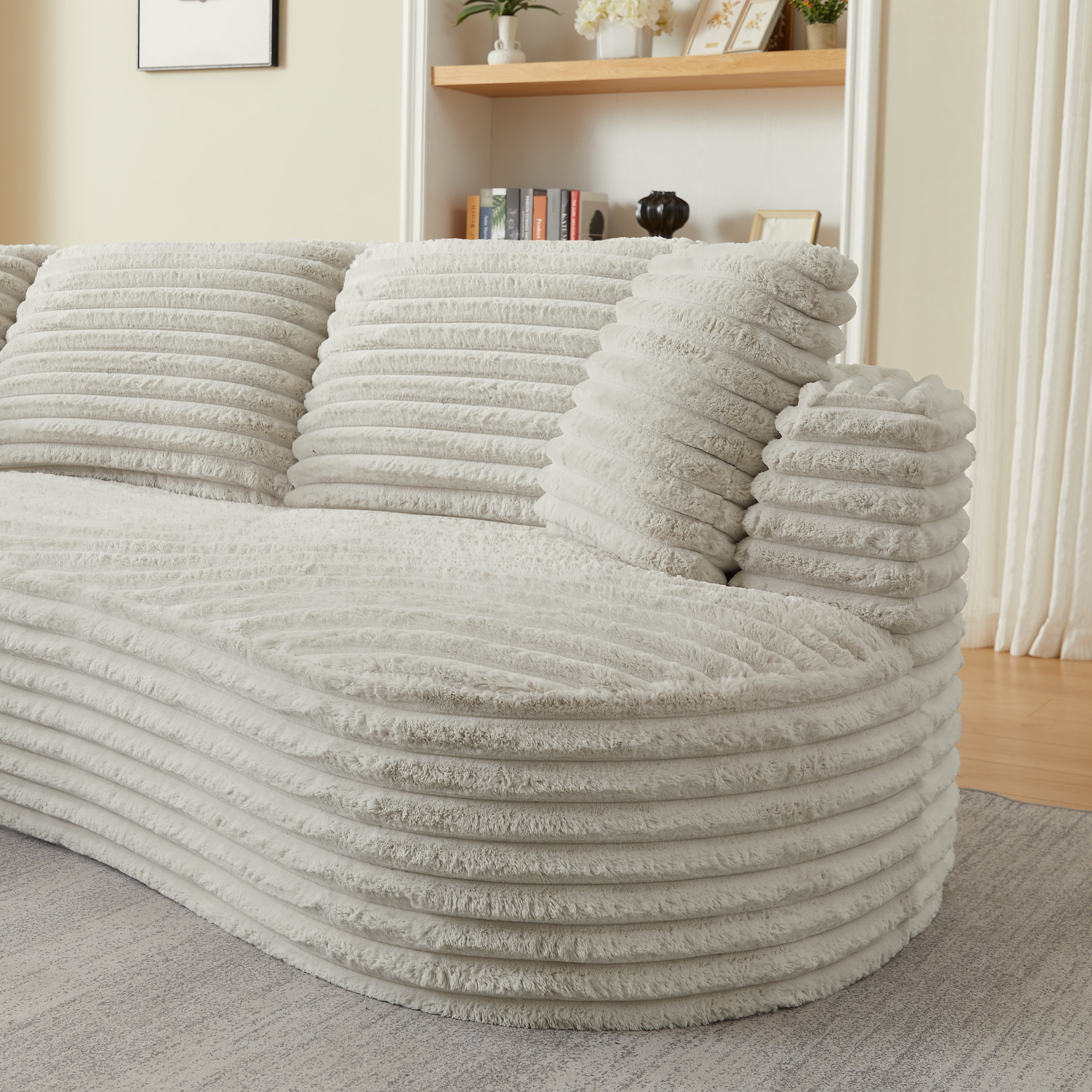 MAYEERTY Corduroy Curved L-Shape Oversized Sectional Sofa, Minimalist Luxury Sleeper Couch for Apartments, 121"W x 66"D x 35"H