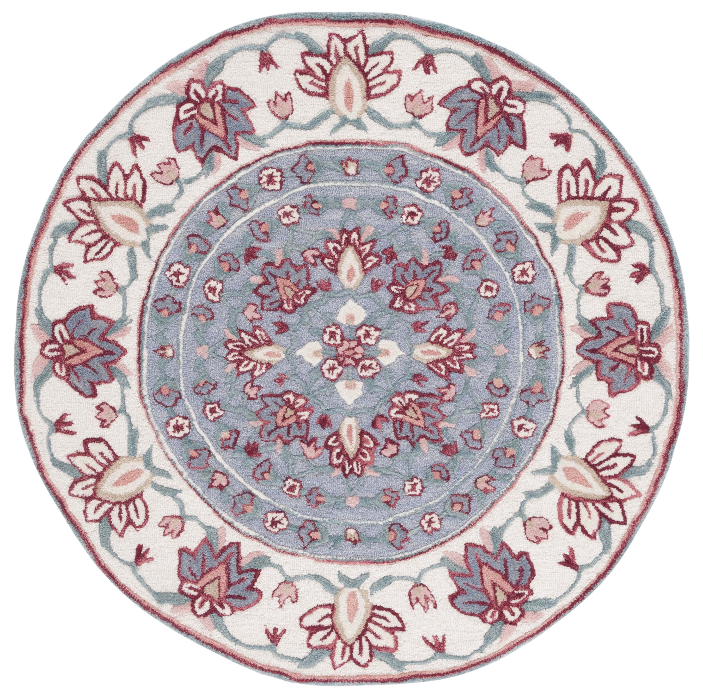 SAFAVIEH Bellagio Vanessa Floral Wool Area Rug, Dark Gray/Ivory, 5' x 5' Round