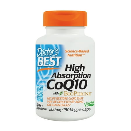 Doctor's Best High Absorption CoQ10 with BioPerine, Non-GMO, Gluten Free, Naturally Fermented, Vegan, Soy Free, Heart Health and Energy Production, 200 mg, 180 Veggie