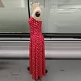 thumbnail image 5 of XUNKUSGA Cocktail Dresses for Women Trendy Polka Dot Strapless Womens Maxi Dress Casual Smocked Tube Top Swing Flowy Wedding Guest Dress,Red,M, 5 of 10