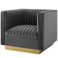 thumbnail image 5 of Tufted Armchair and Sofa Set, Velvet, Grey Gray, Modern Contemporary Urban Design, Living Lounge Room Hotel Lobby Hospitality, 5 of 6