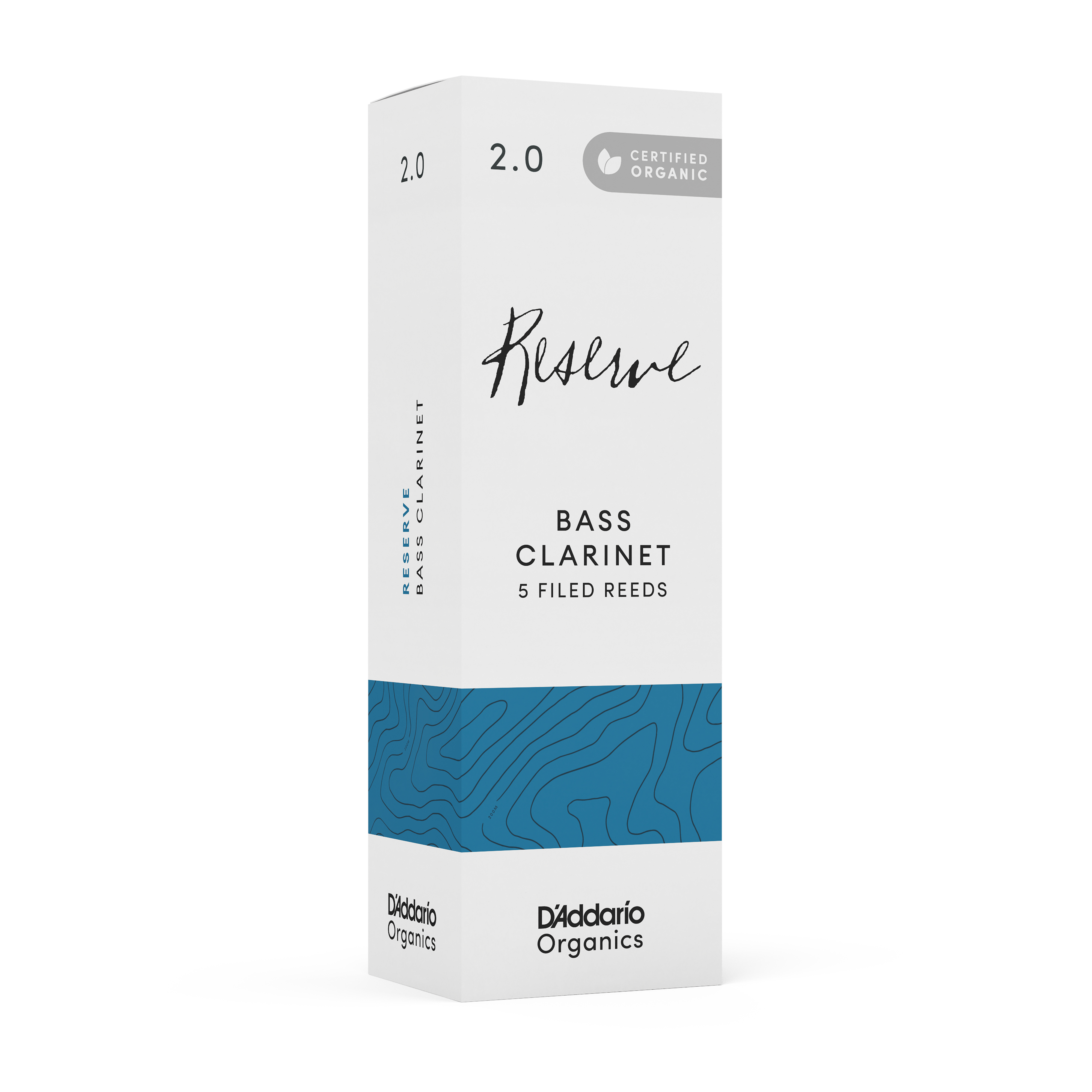 D'Addario Organic Reserve Bass Clarinet Reeds, Strength 2.0, 5 Pack