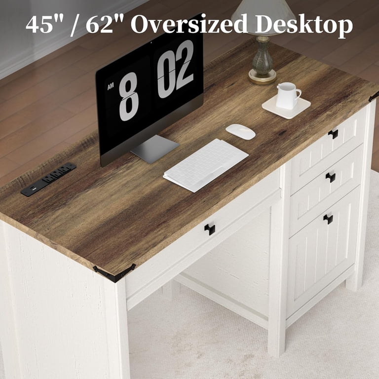 FIAKOA 45 Inch Executive Desk, Modern Farmhouse with Drawers photo 7