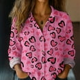 thumbnail image 2 of Gkeoshab Valentine's Day Waffle Knit Shirt for Women Long Sleeve V-Neck Blouse Textured Top Hot Pink L, 2 of 7