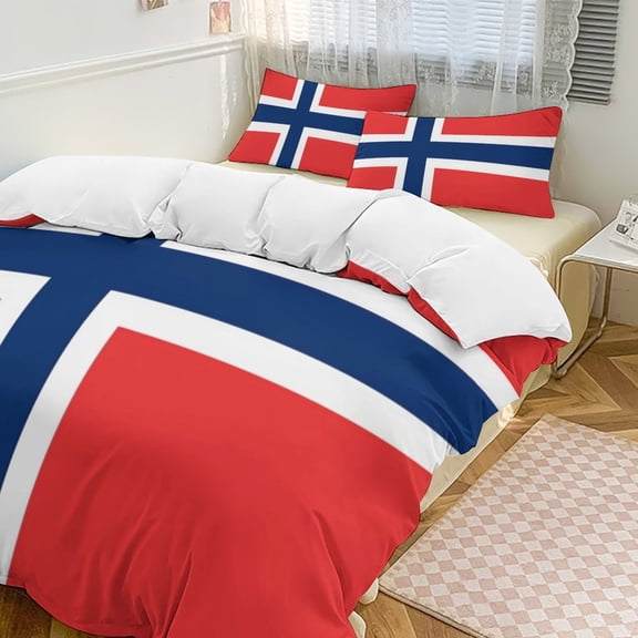 Norwegian Flag Duvet Cover Set Bedding Set Polyester Quilt Cover for Bedroom Decoration