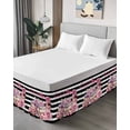 thumbnail image 4 of White Black Striped Bed Skirt California King Size 18 Inch Drop, Hello Pink Rose Love Book Cake Adjustable Elastic Dust Ruffles Bedskirt Wrap Around Pleated Mattress Frame Cover, 4 of 9