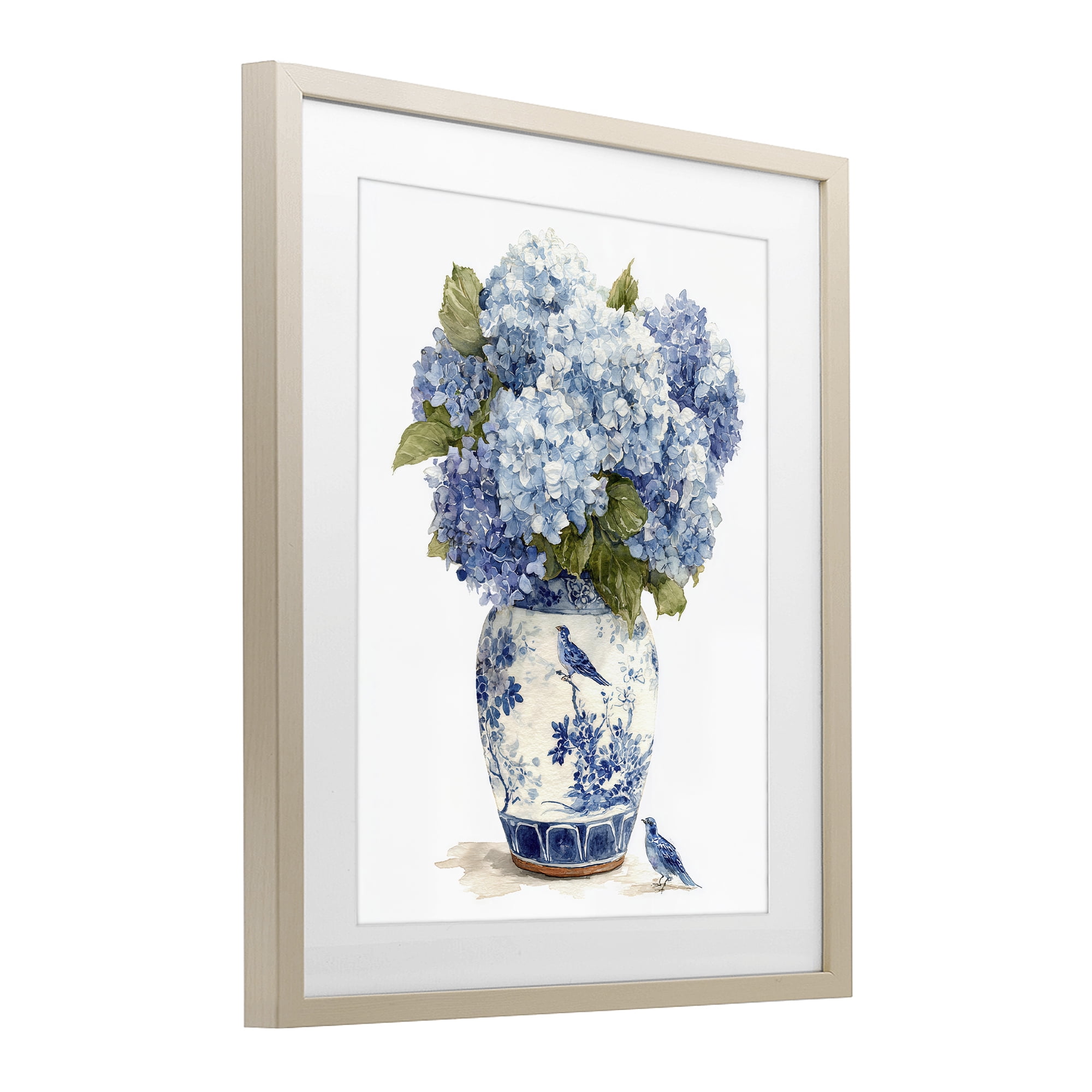 Stupell Industries Blue Bird & Hydrangea Vase Birch Framed Print Under Glass, design by Imagine It Images