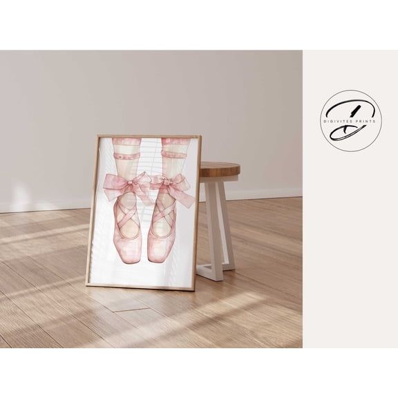 Ballerina Shoes Wall Art Print, Girls Room Wall Art, Preppy Wall Art, Coquette Bow Wall Decor, Girls Bedroom Decor, Ballet Room Art Home Decor #446, Unframed Poster Size 8x12