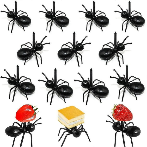 48 palillos de dientes reutilizables para hormigas, juego de tenedores de fruta con forma de hormiga, para aperitivos, pasteles, postres, cocina, bebés.