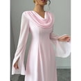 thumbnail image 5 of Pink Elegant Cowl Neck Flare Sleeve Maxi Dress For Women, 5 of 7