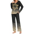 thumbnail image 2 of Lorytime Women Christmas Pajamas Set Snowflakes Long Sleeved Crew Neck Tops Elastic Waist Pants Soft Loungewear, 2 of 6
