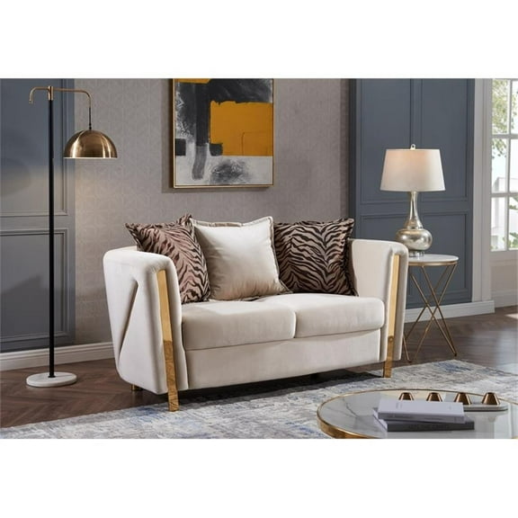 Chanelle Thick Velvet Fabric Upholstered Loveseat Made With Wood in Beige