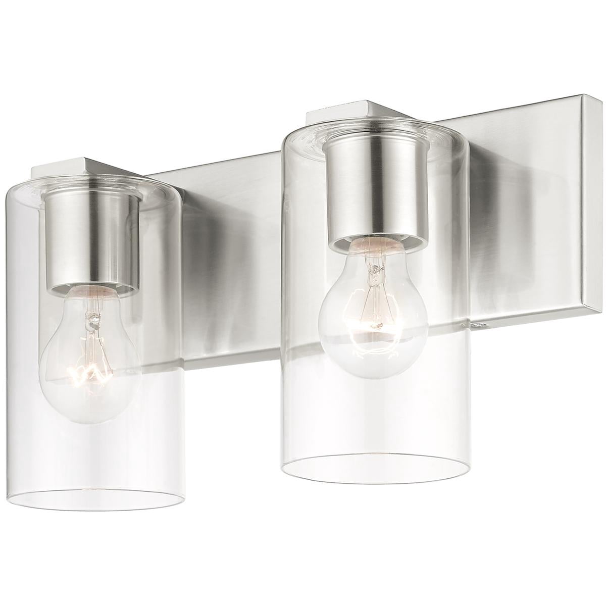 15 inch 2 Light Brushed Nickel Bathroom Vanity light fixture with Clear Glass Shade