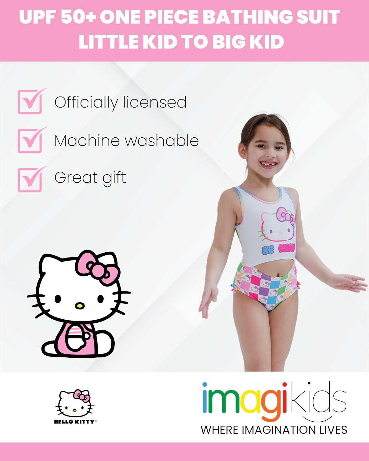 Hello Kitty Polyester Sun Protection Stretch One Piece Swimsuits (Girl's 5-6)
