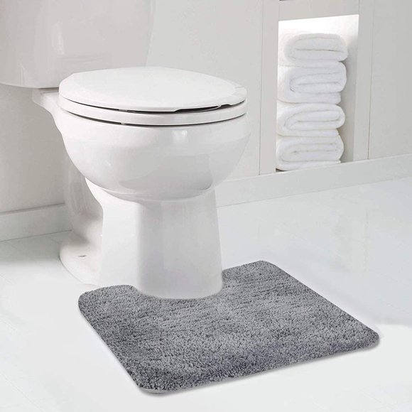Walensee Bathroom Contour Rug (20x24, Grey) Non Slip Bath Mat for Water Absorbent Soft Microfiber Shaggy Machine Washable U Shape For Toilet