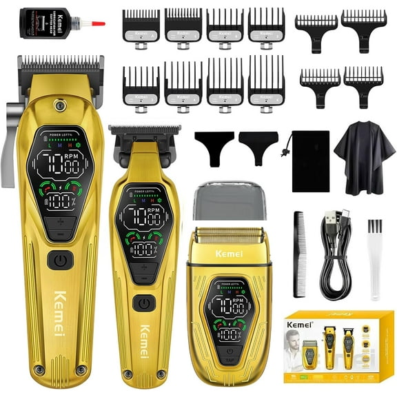KEMEI Professional Cordless Hair Clipper, Hair Trimmer, Beard Shaver Set for Men, Electric Barber Clipper Beard Trimmer, Rechargeable Fade Clipper Haircutting Kit, KM-8551, Gold
