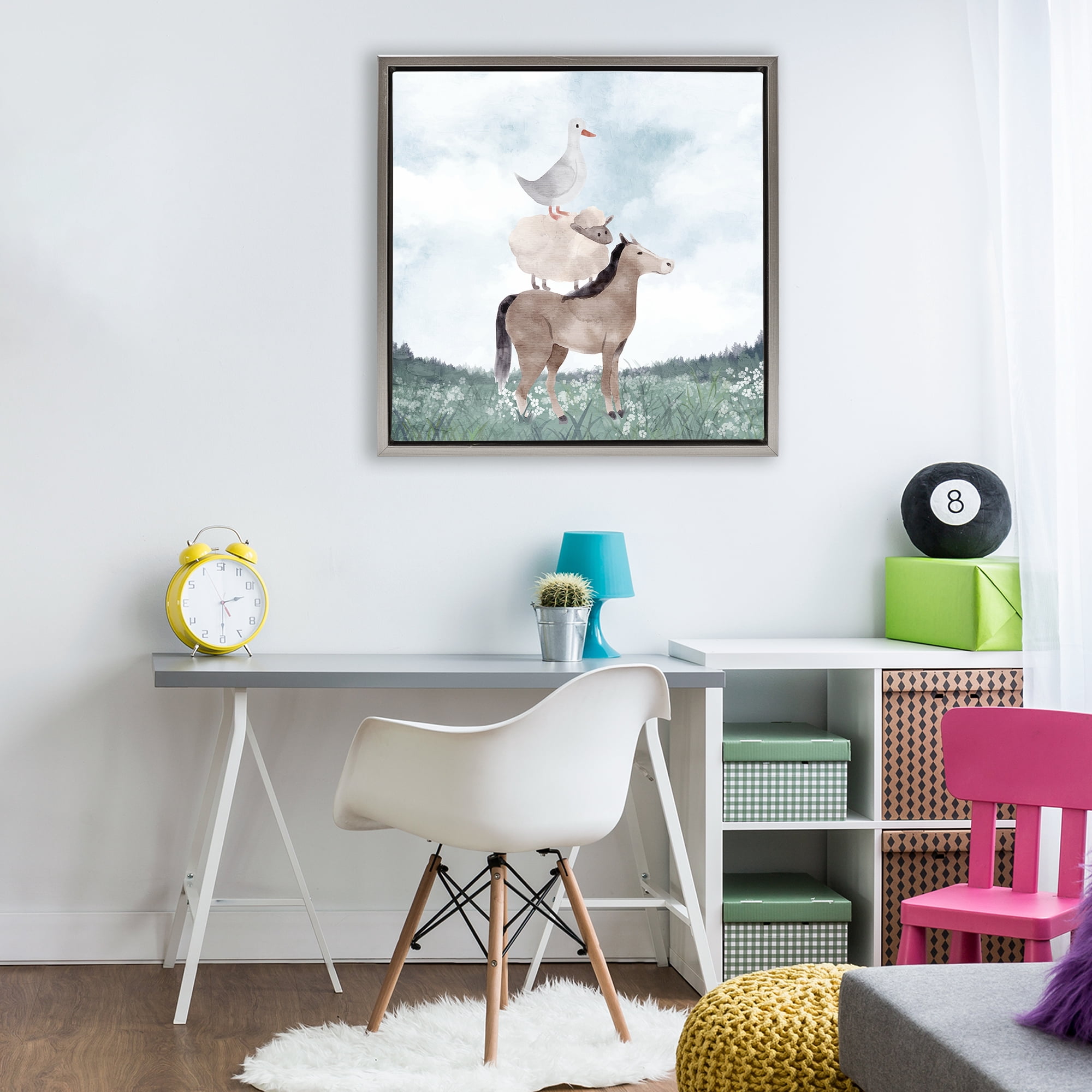 Stupell Industries Muted Blue Sky Farm Gray Framed Floater Canvas Wall Art, design by Kim Allen