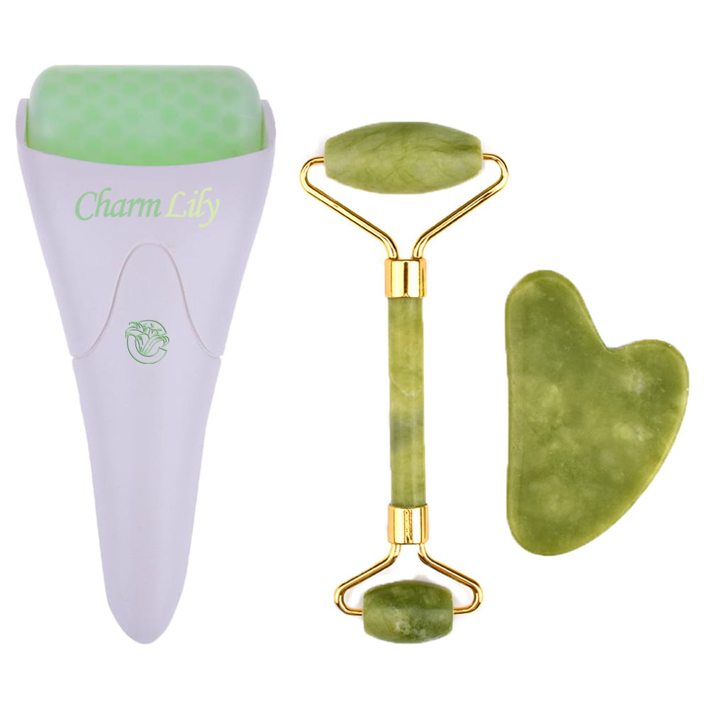 3 in 1 Ice & Jade Roller + Gua Sha Set by Charmlily - Reduce Puffiness,  Wrinkles, Headaches, Pain and Redness - Walmart.com