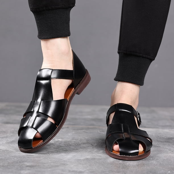 Men\'s Closed Toe Leather Strap Sandals Non-Slip Summer Beach Flat Shoes for Amazon.com | Shaire Men main image 2