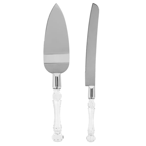 Stainless Steel Cake Serving Set with Clear Handles, 2 Piece (Knife and Server), by Way To Celebrate