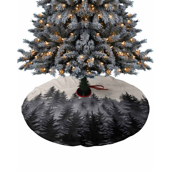Black Forest Christmas Tree Skirt 36 Inches Large Christmas Skirt Tree, Rustic Pine Tree Birds Farmhouse Tree Skirt Christmas Decorations for Fireplace Party Holidays Indoor Outdoor