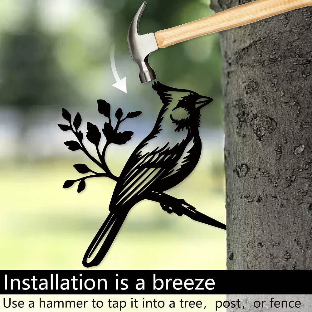 Metal Bird Garden Decor Bird Garden Stakes Decorative Black Statue Sculpture Cardinal Gifts Figurines Silhouette Yard Art Insert Home Decor for Outdoor Tree Patio Housewarming 11.8x11.8inch DIY