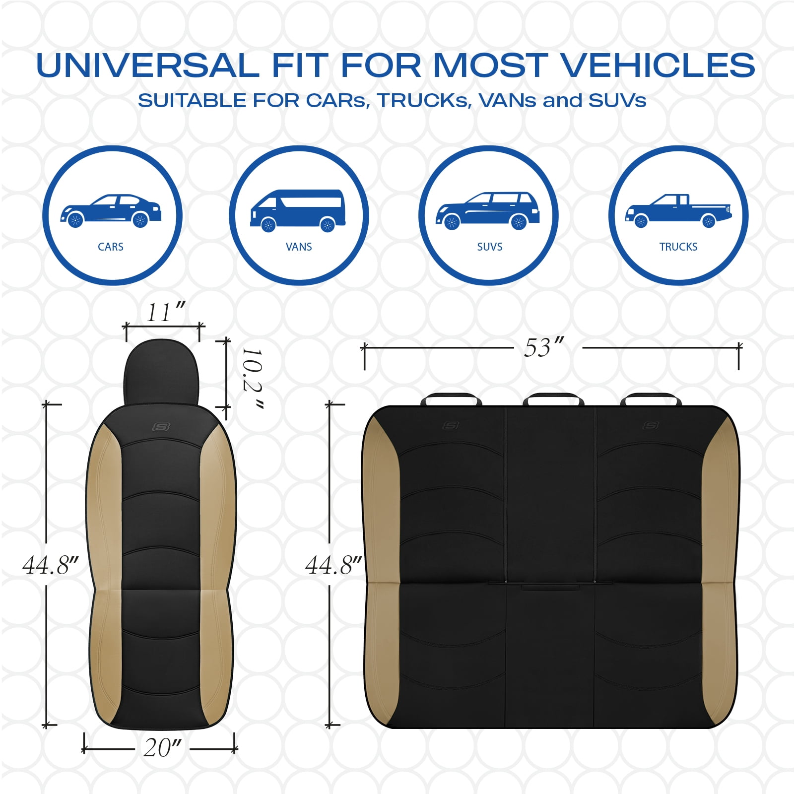 Skechers Lycra Memory Foam Car Seat Covers,Soft,Comfortable,Universal Fit for Cars,Trucks and SUVs Beige Full Set