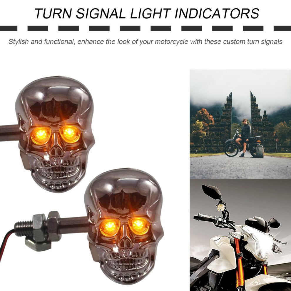 Fascino-M Motorrad Schraube Schädelkopf LED Blinker Kontrollleuchte Personalized Motorcycle Modification Accessories Punk Skull Shape Turn Signal Lights Indicators Fit for Most Motorcycle