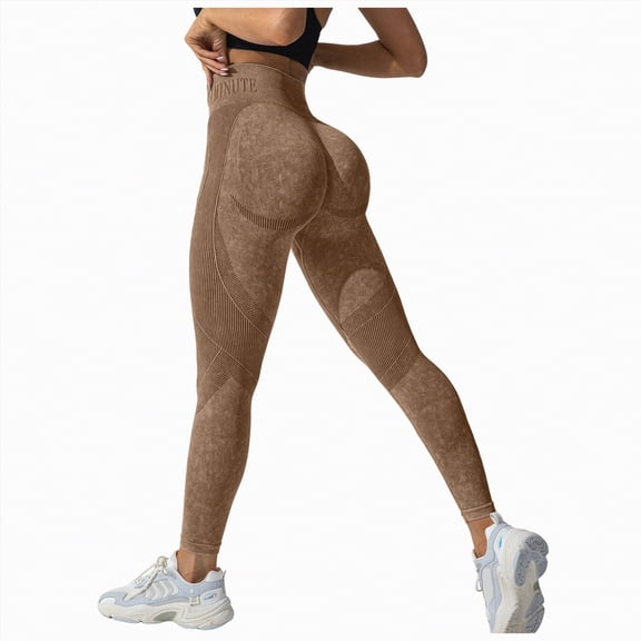Hessimy High Waisted Leggings for Women - Soft Opaque Slim Tummy Control Printed Pants for Running Cycling Yoga(Brown,S)