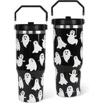 Halloween Tumbler with Lid and Straw 30oz,Ghost Spooky Season Vacuum Insulated Leak Proof Tumbler,Goth Cute Spooky Gift Women Kids Teen Girls,Halloween Accessories Stainless Steel Coffee Cup