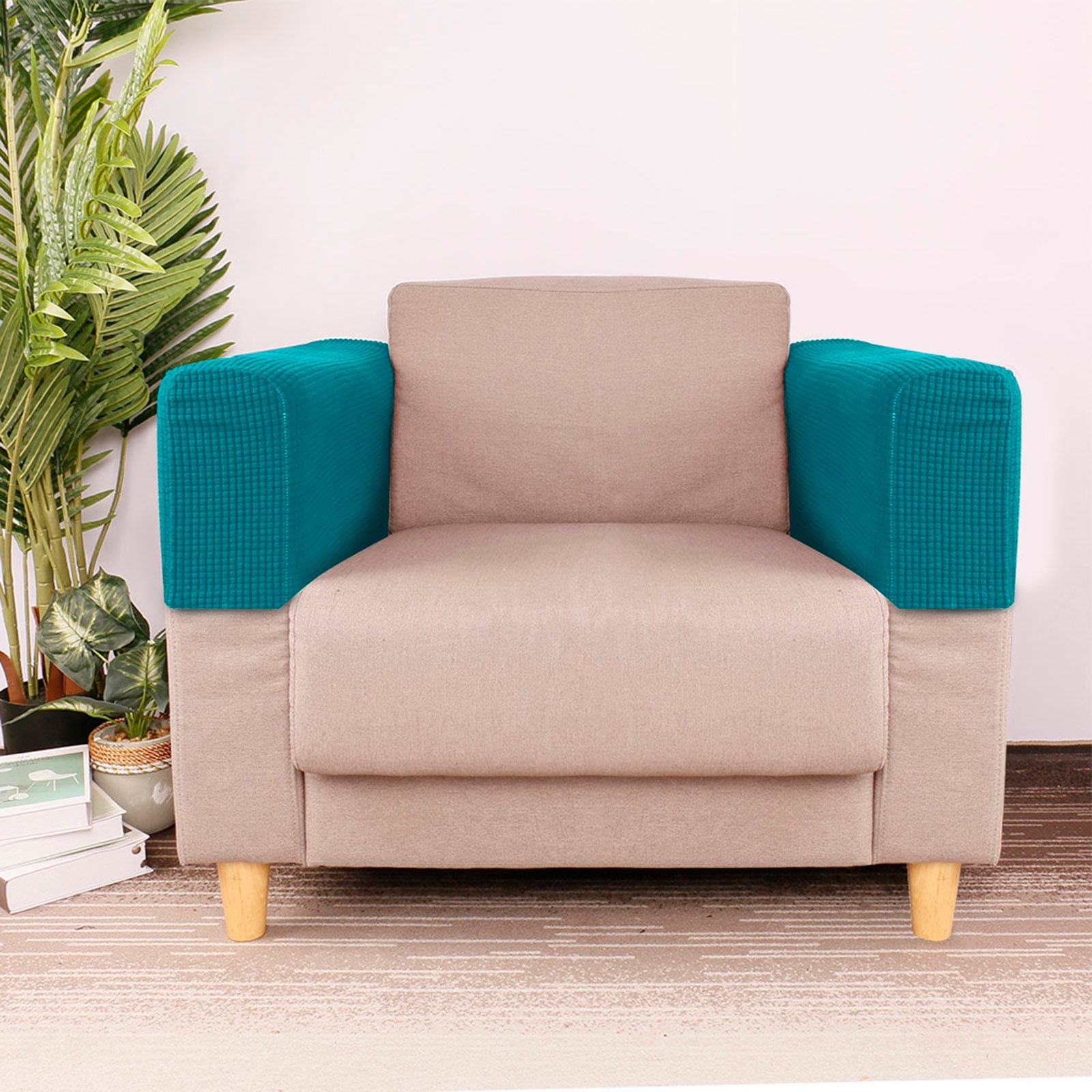 Stretch Armrest Covers, Anti-Slip Couch Arm Cover Washable Armchair Slipcover for Recliner Sofa Sofa Arm Protector Furniture Protector for Pets-Blue-green-4 pcs