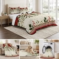 thumbnail image 6 of Quilts Twin XL Size Bedding Set, Red Poinsettia Christmas Lightweight Quilted Comforter, Xmas Winter Flowers Leaves Retro Reversible Bedspread Coverlet with Pillow Covers for All Season, 68" x 98", 6 of 9
