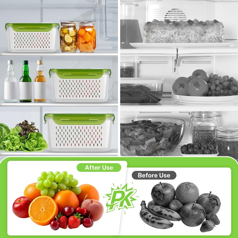 4pack Fruit Storcontainer For Fridge With Colander And Vent - Green ...