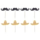 thumbnail image 1 of 24 piezas de adornos para tartas de carnaval mexicano con bigote y sombrero, para fiestas de cumpleaños de bebés, decoración de mesa de postres con palillos de fruta, 1 of 7