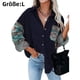 thumbnail image 1 of Camisa de pana para mujer, camisa casual de manga larga, blusa suelta con solapa y botones, 1 of 5